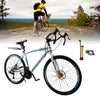 26inch 27-Speed White-Blue Road Bike with Suspension & Disc Brakes