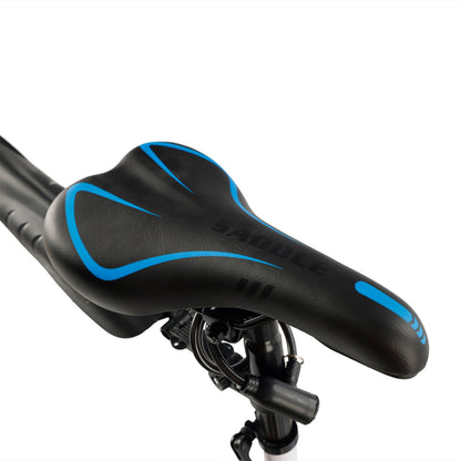 26inch 27-Speed White-Blue Road Bike with Suspension & Disc Brakes