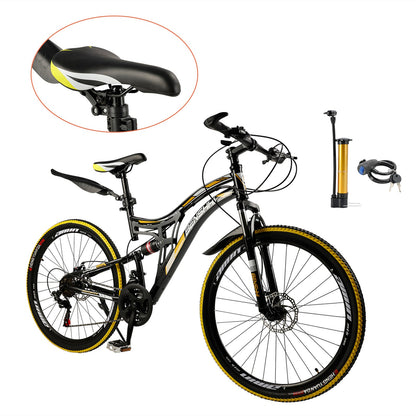 26 inch Mountain Bike 21 Speed Teen Full Suspension Thumb Shifter