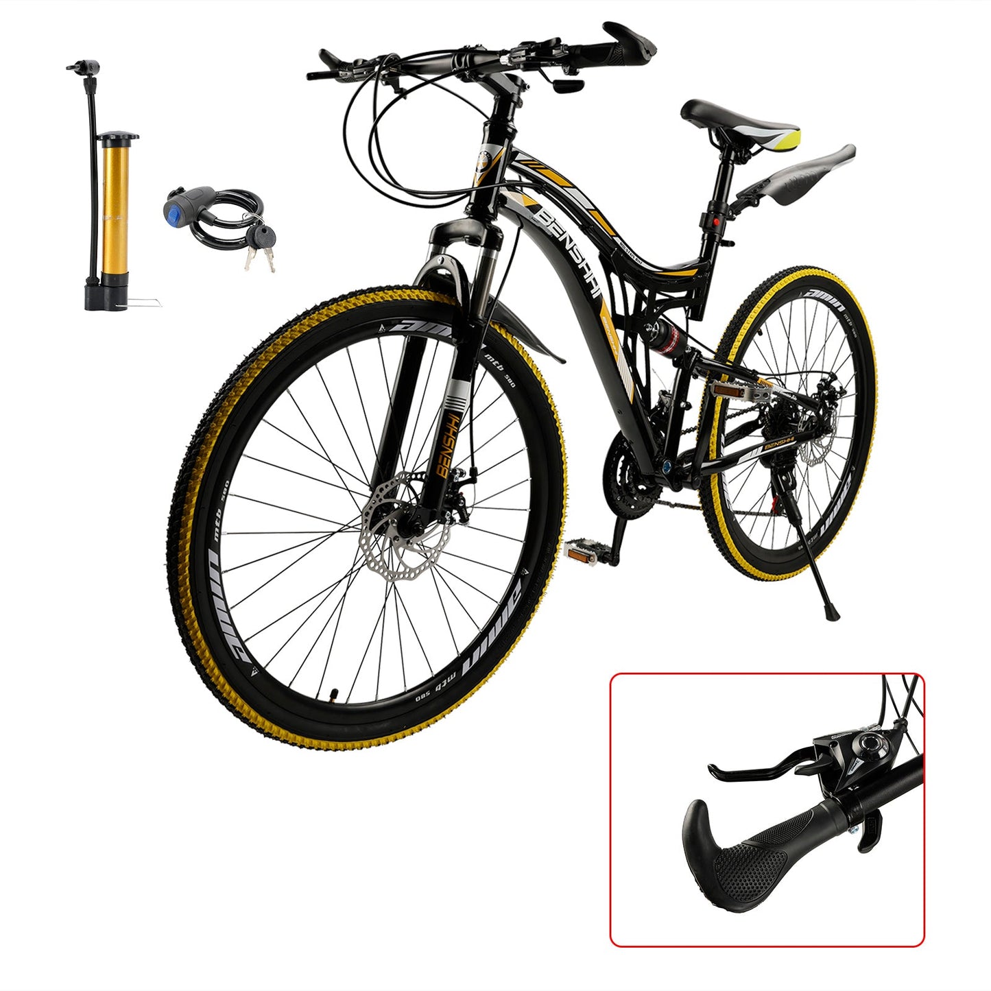 26 inch Mountain Bike 21 Speed Teen Full Suspension Thumb Shifter