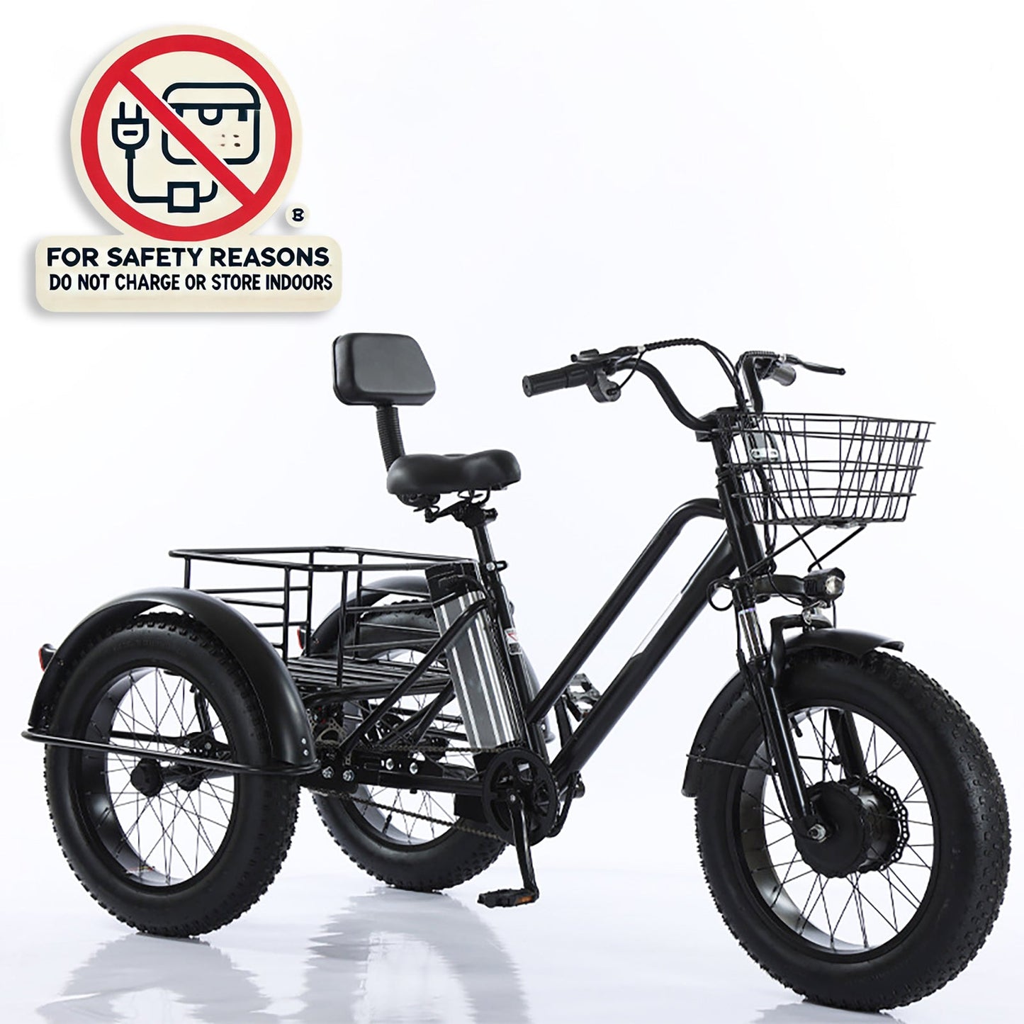 3 Wheel E-Bike Electric Fat Tire Tricycle 500W 48V 13A Snow