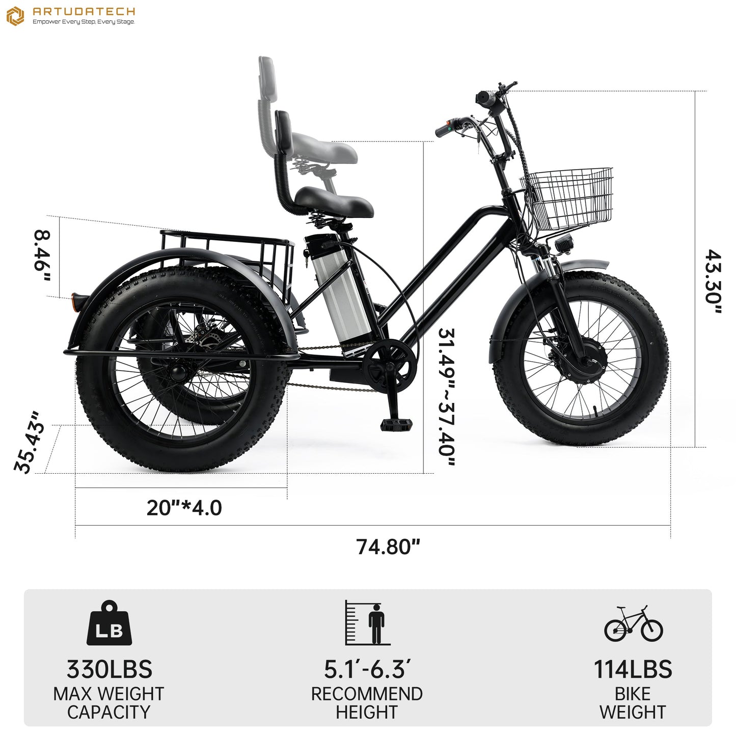 3 Wheel E-Bike Snow Fat Tire Tricycle 500W 48V 13A (Copy)
