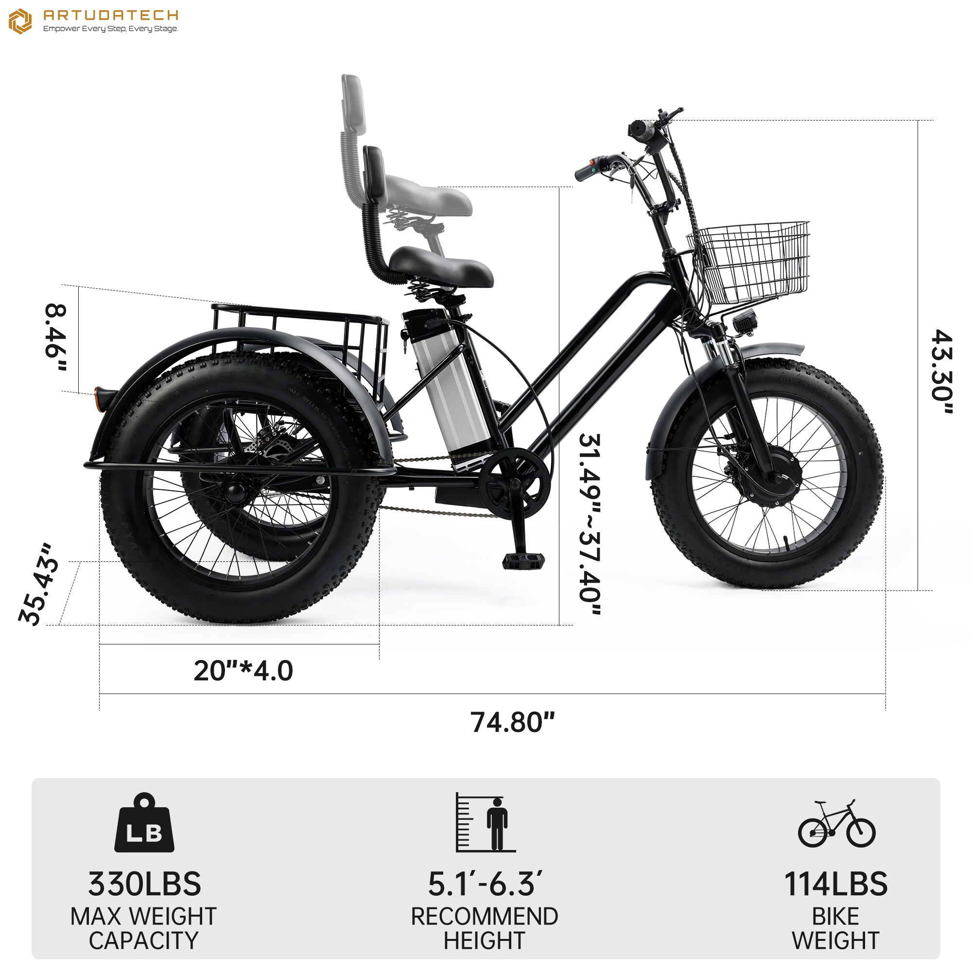 500W 48V 13A Electric Tricycle Bike 3 wheel e-bike Fat Tire Tricycle Snow (Copy)