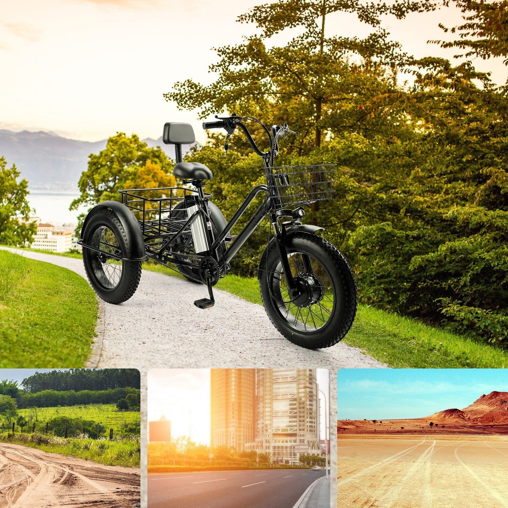 500W 48V 13A Electric Tricycle Bike 3 wheel e-bike Fat Tire Tricycle Snow (Copy)