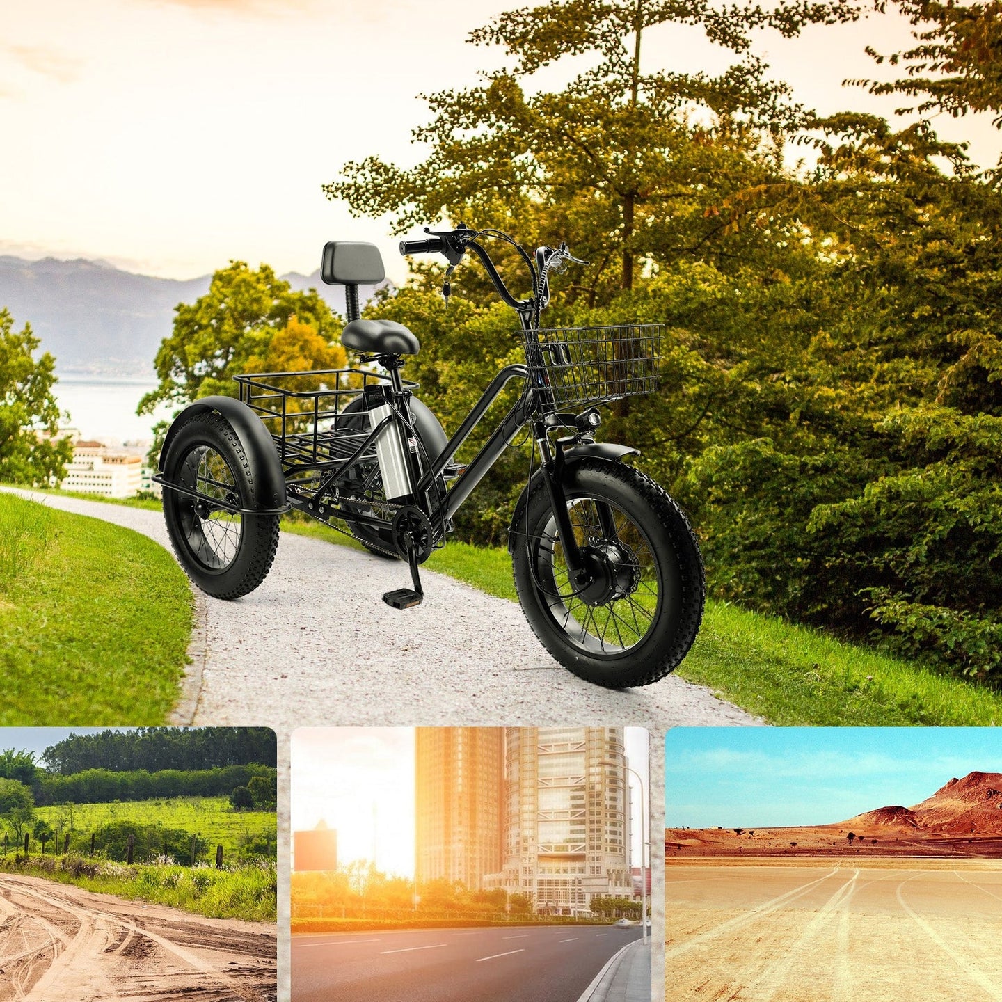 500W 48V 13A Electric Tricycle Bike 3 wheel e-bike Fat Tire Tricycle Snow (Copy)