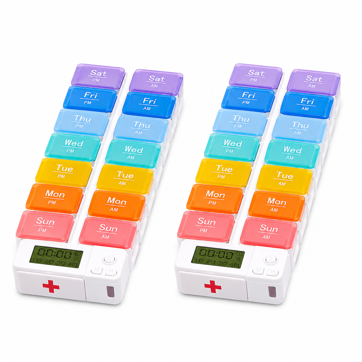 14-Compartment Pill Organizer with 4 Daily Reminder Alarms