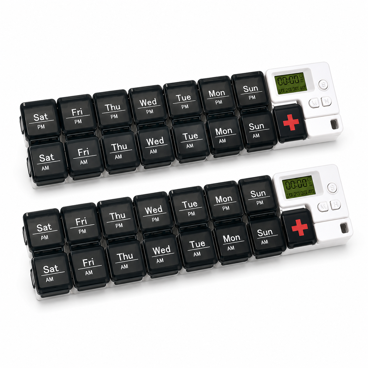 14-Compartment Pill Organizer with 4 Daily Reminder Alarms