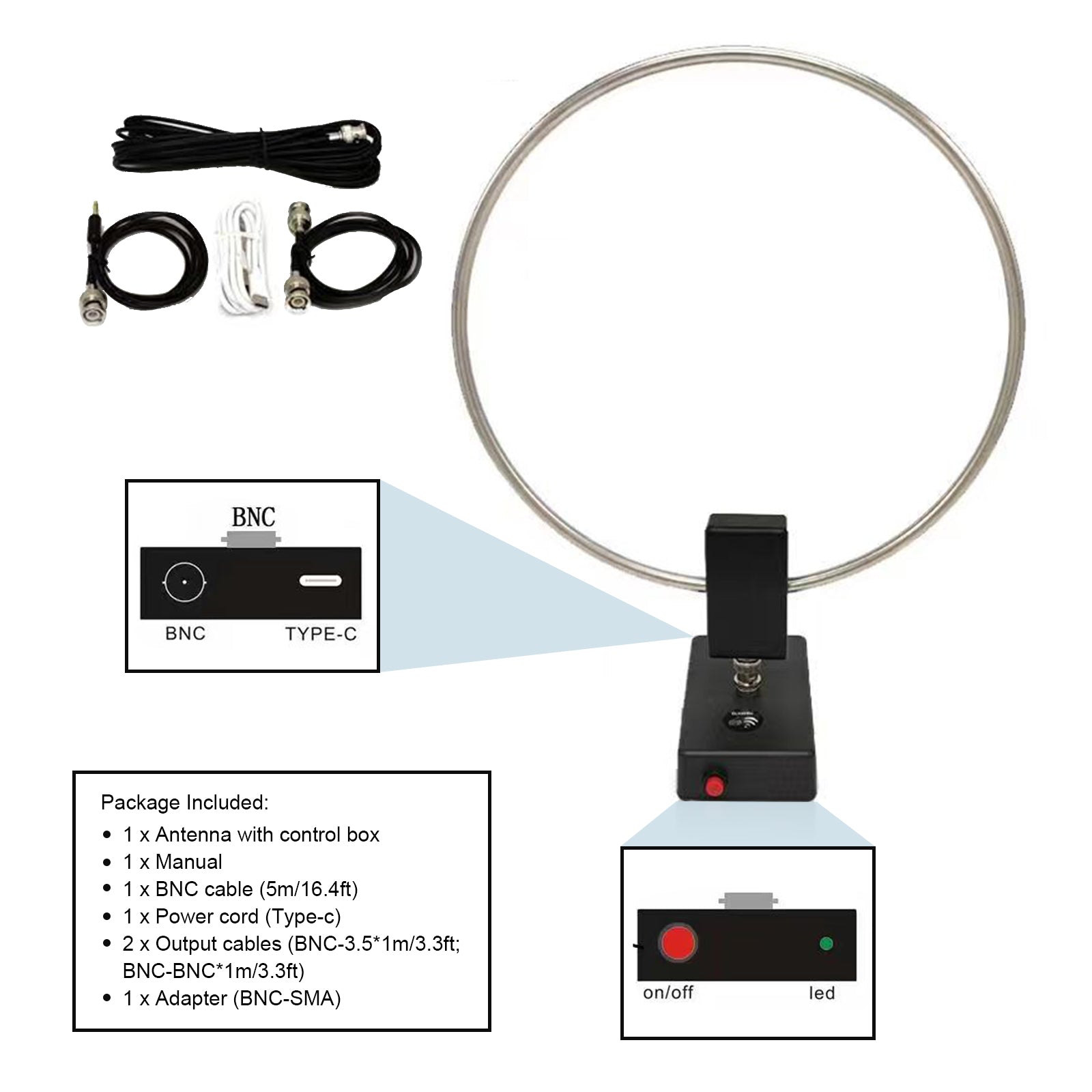 GA-800 Active Loop Antenna Shortwave Antenna 10KHz-159MHz HF Portable for Radios