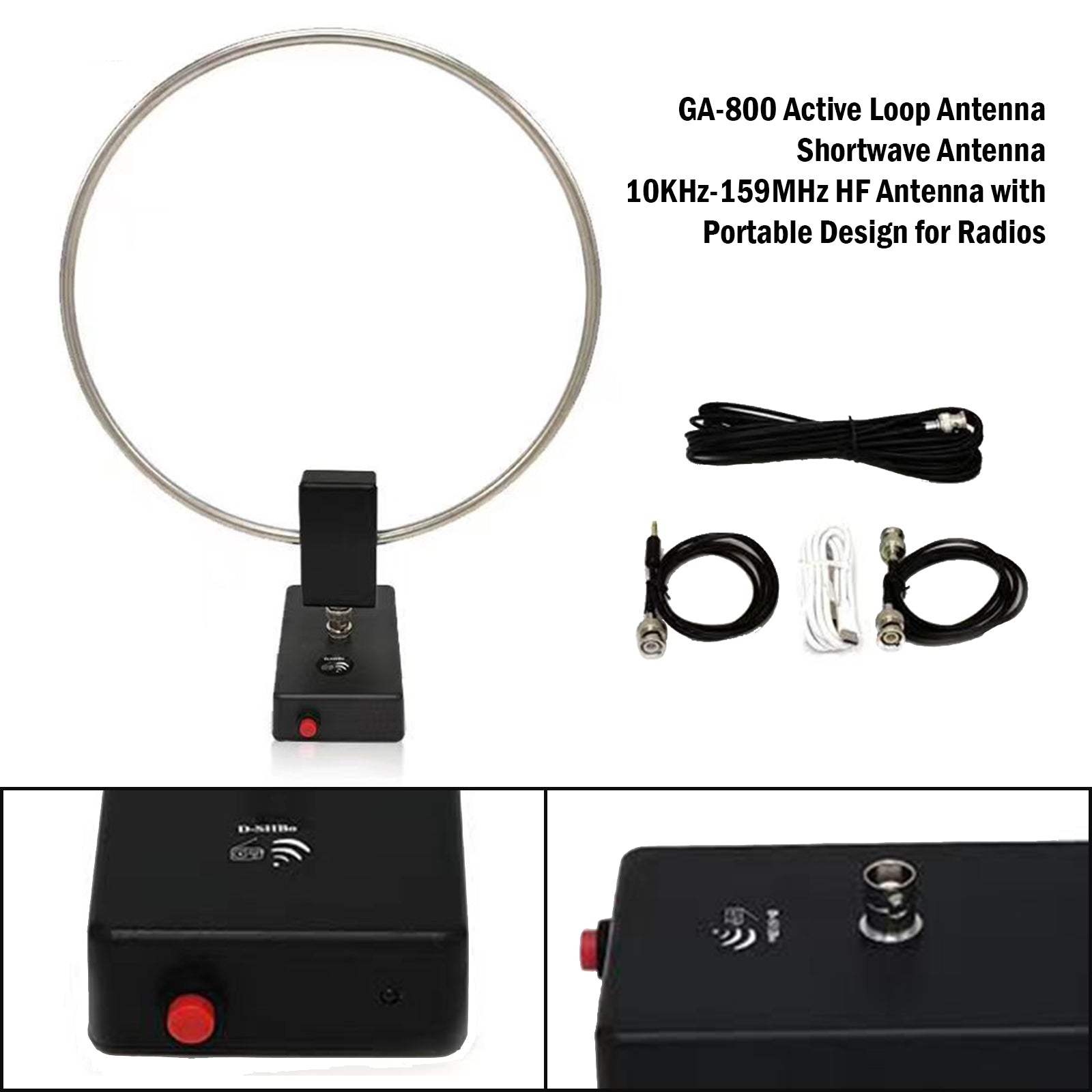 GA-800 Active Loop Antenna Shortwave Antenna 10KHz-159MHz HF Portable for Radios