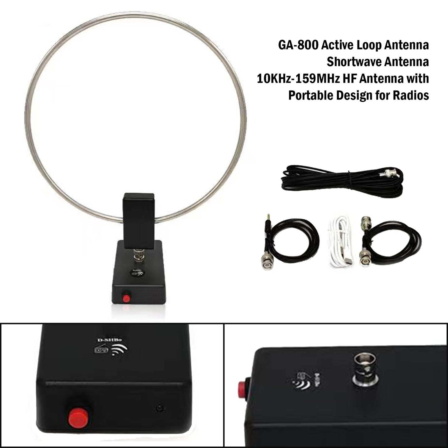 GA-800 Active Loop Antenna Shortwave Antenna 10KHz-159MHz HF Portable for Radios