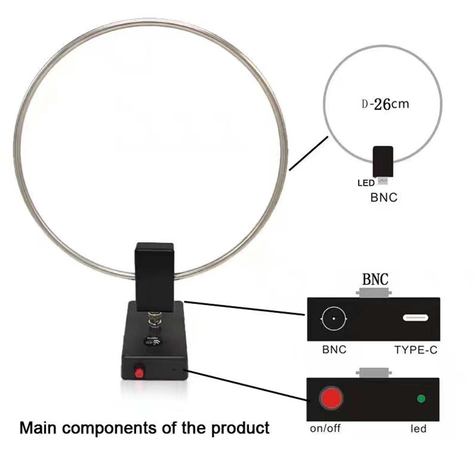 GA-800 Active Loop Antenna Shortwave Antenna 10KHz-159MHz HF Portable for Radios