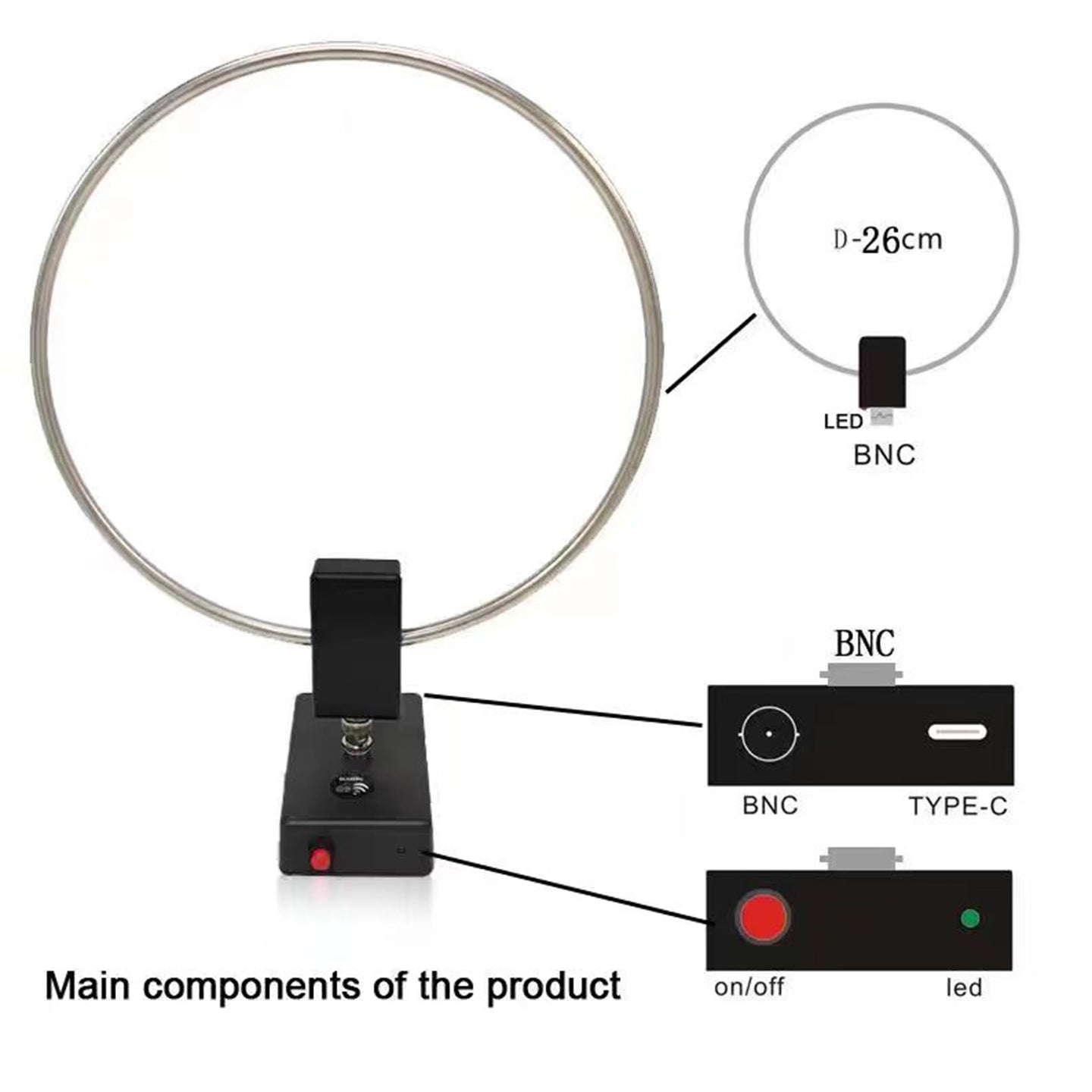 GA-800 Active Loop Antenna Shortwave Antenna 10KHz-159MHz HF Portable for Radios