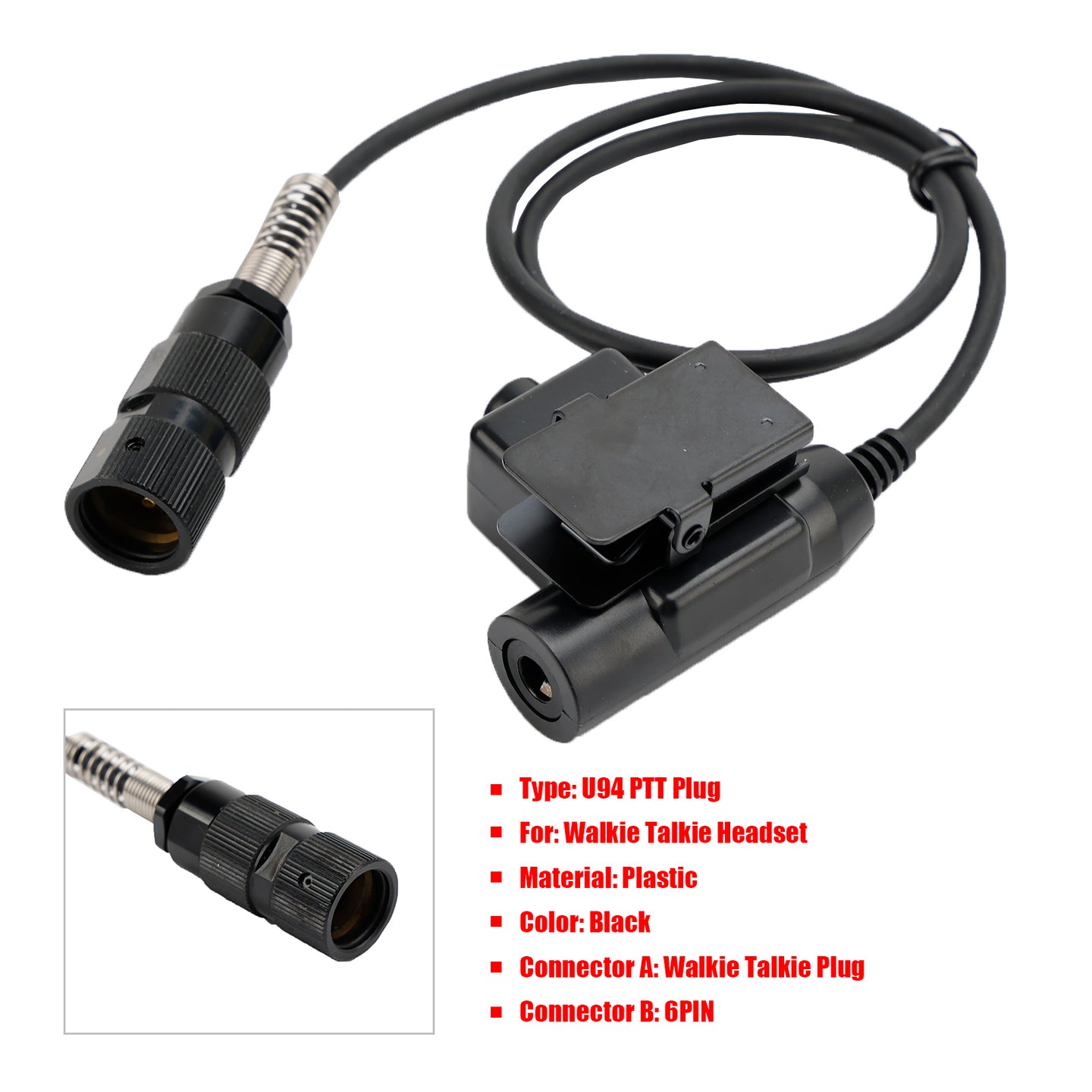 6-Pin U94 PTT Key Switch Connector For AN/PRC-152 AN/PRC-148 Radio Handle U329