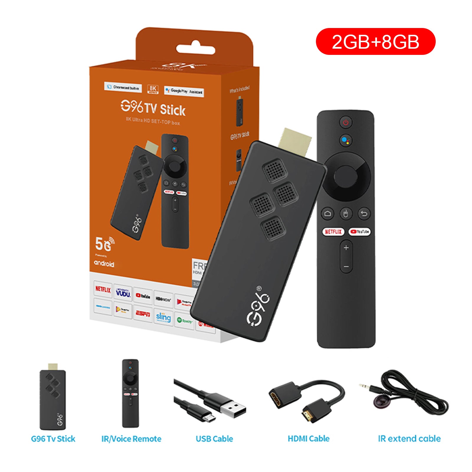 G96 TV Stick Android13.0 Ram 2GB ROM 8GB Dual-Band Player Bluetooth Voice TV BOX