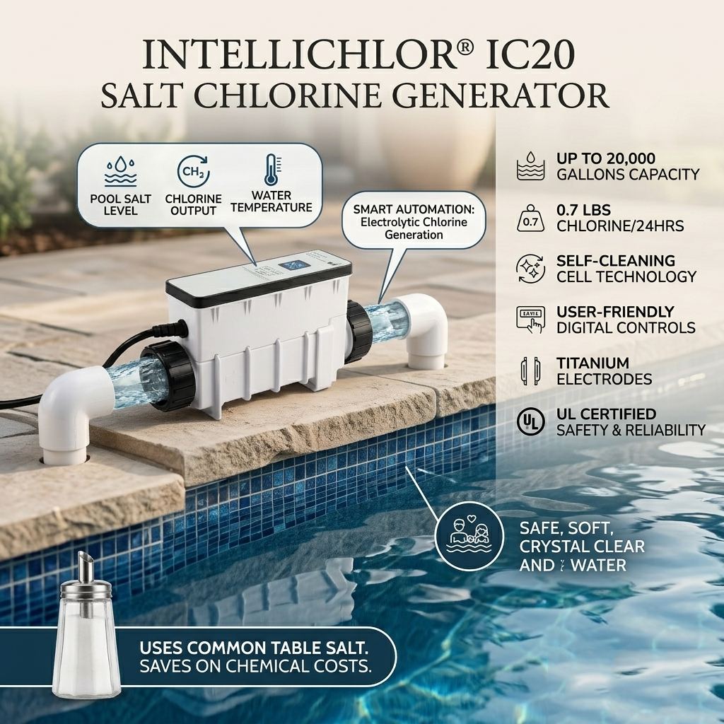 Safe & Easy IC20 Saltwater Chlorine Generator – Keep Your Pool Clean & Fresh
