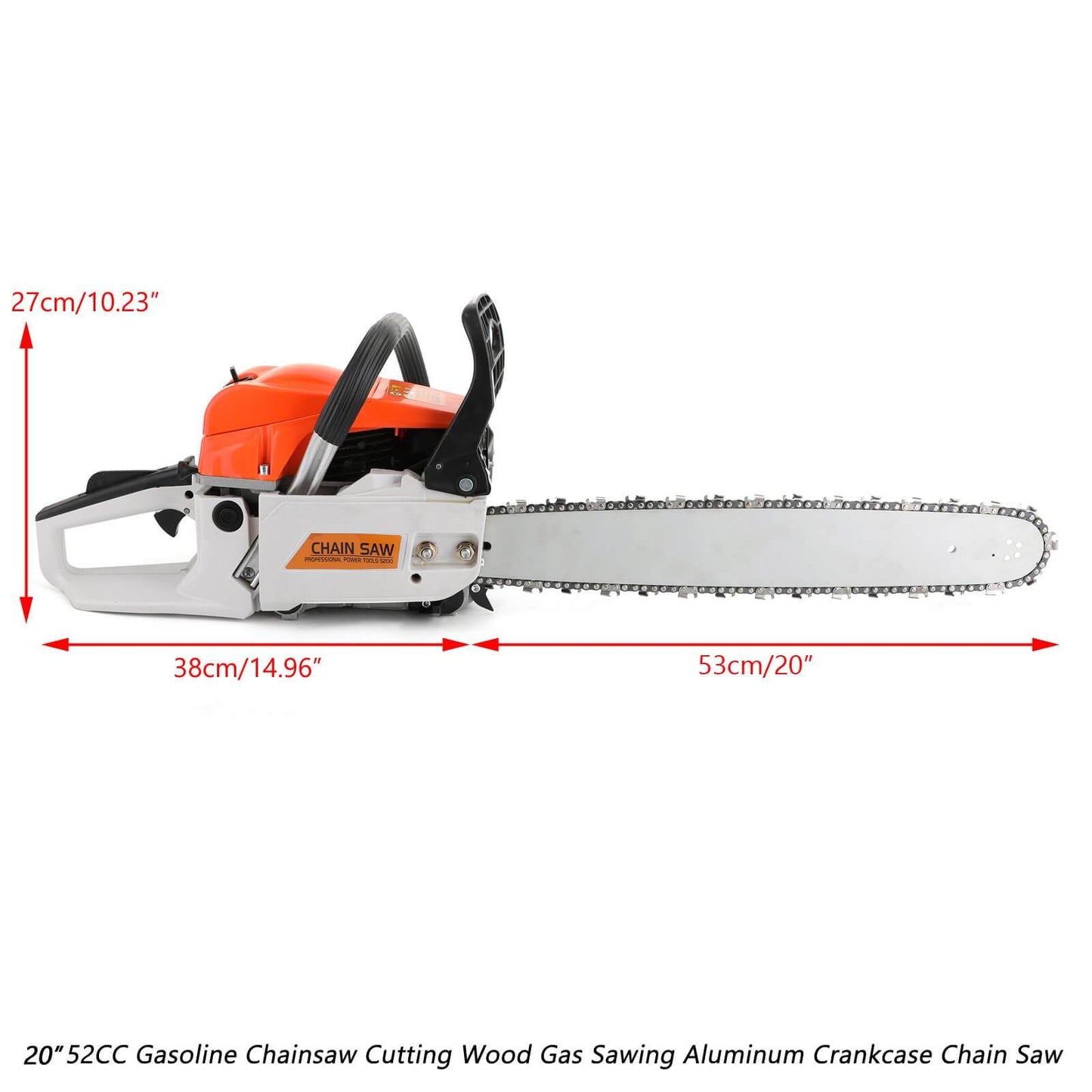 20-Inch 52CC Gas Chainsaw with Aluminum Crankcase & Anti-Vibration Handle for Tree Cutting