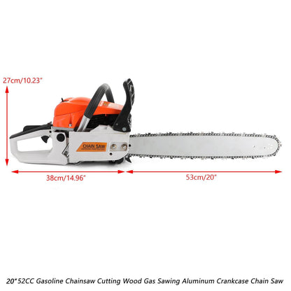 20-Inch 52CC Gas Chainsaw with Aluminum Crankcase & Anti-Vibration Handle for Tree Cutting