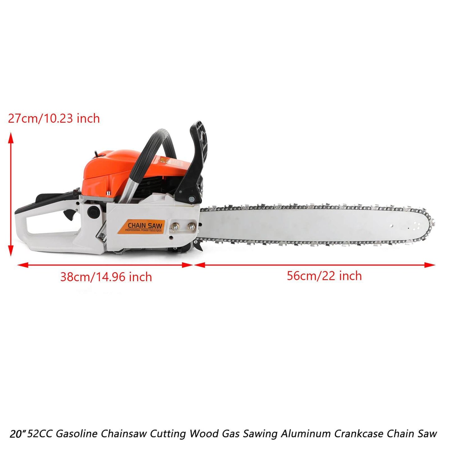 22'' 52CC Chain Saw Cutting Wood Aluminum Chain Saws Best Gasoline Chainsaws Red for Sale, 22'' 52cc Orange