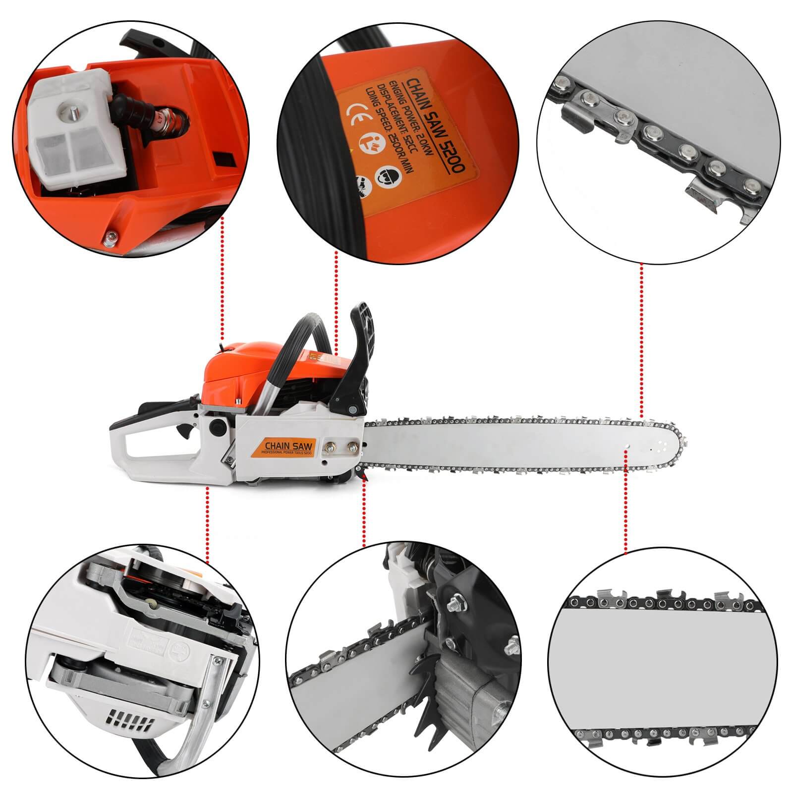 52CC Gas Chainsaw 22-Inch, 2-Stroke Petrol Chain Saw for Wood Cutting