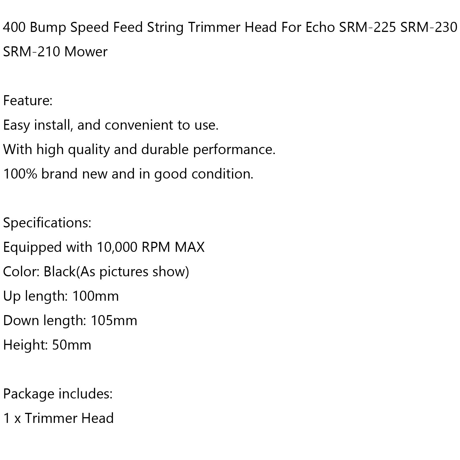 400 Bump Feed Trimmer Head for Echo SRM-225, SRM-230 & SRM-210 String Trimmers