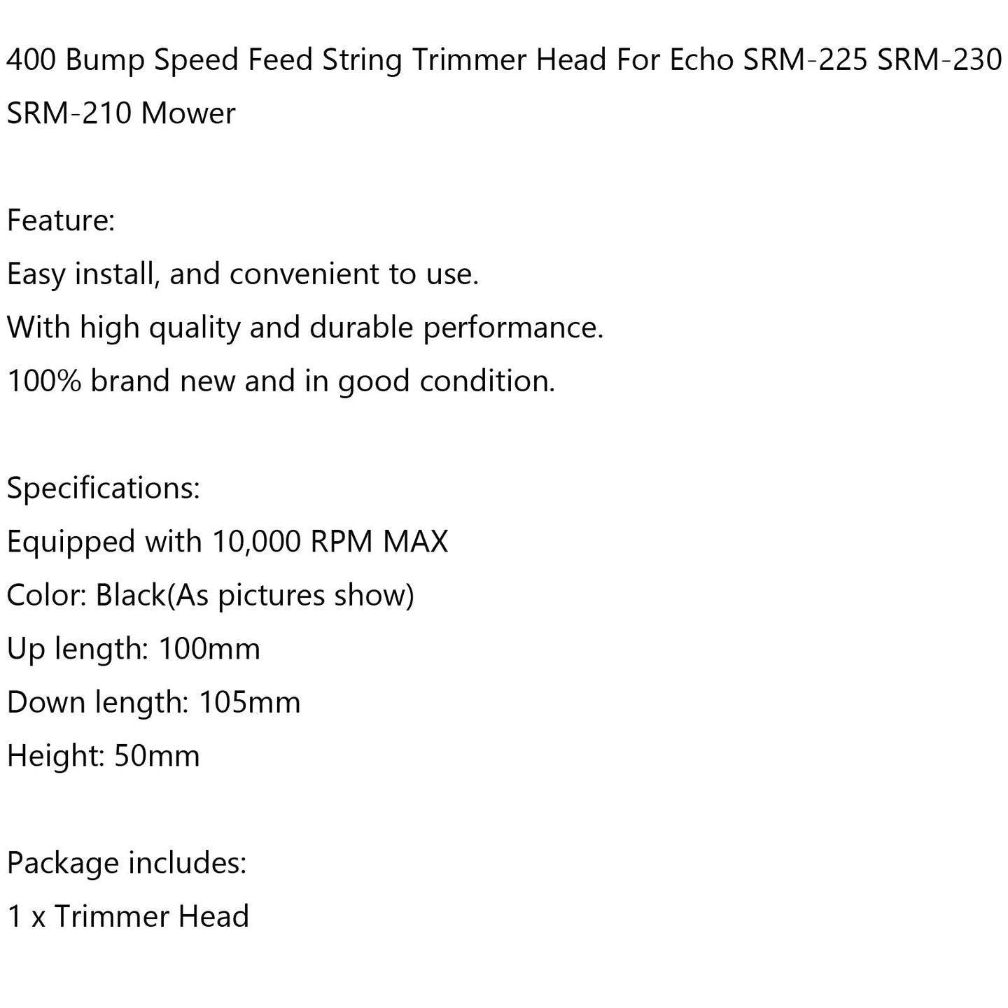 400 Bump Feed Trimmer Head for Echo SRM-225, SRM-230 & SRM-210 String Trimmers