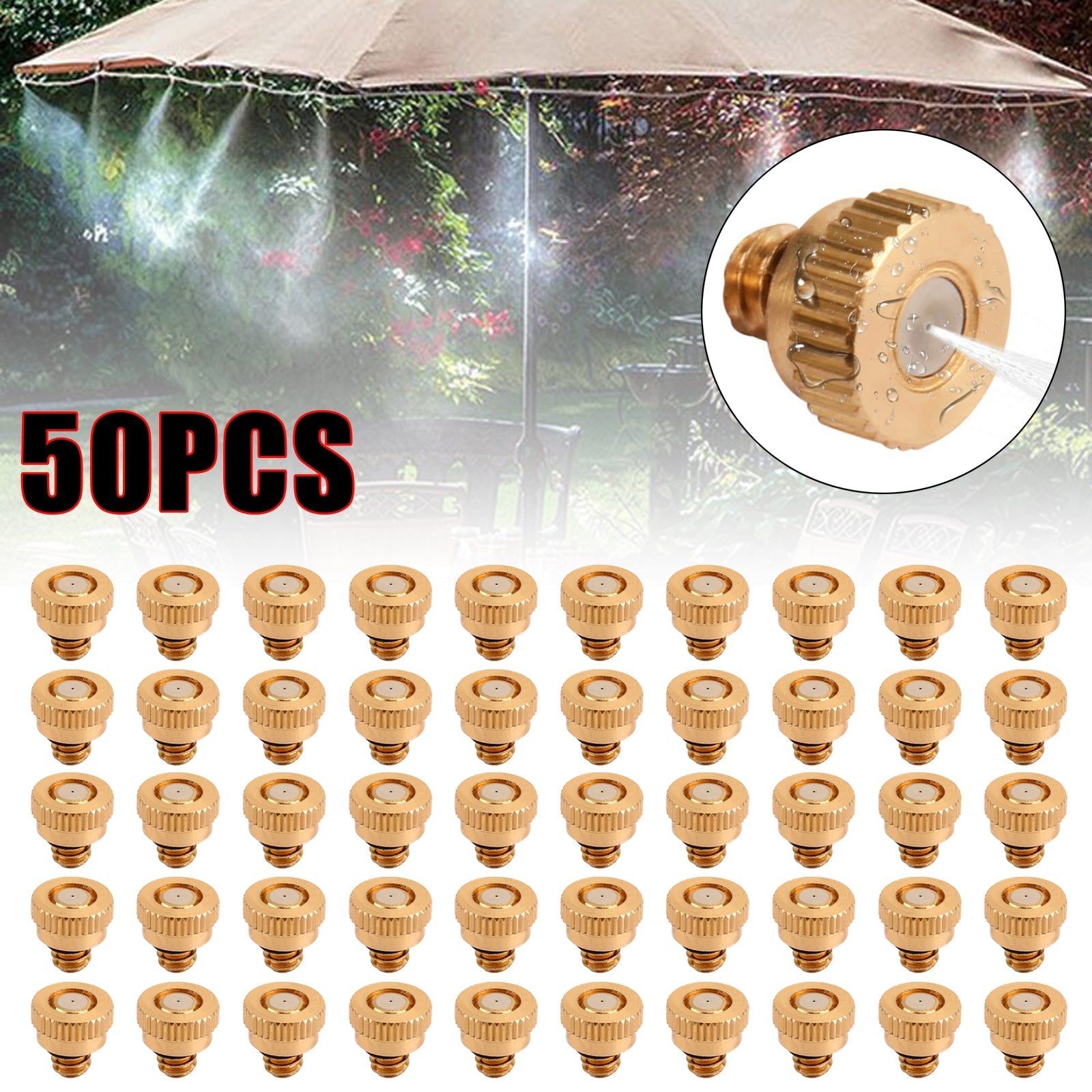 50pcs Brass Misting Nozzles Water Mister Sprinkle For Cooling System 0.016"