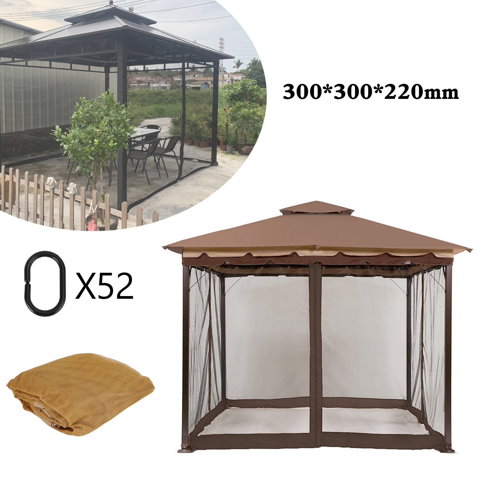 10x10 ft Gazebo Mosquito Netting Walls, 4-Panel Screen House with Zipper Door for Outdoor Patio Canopy