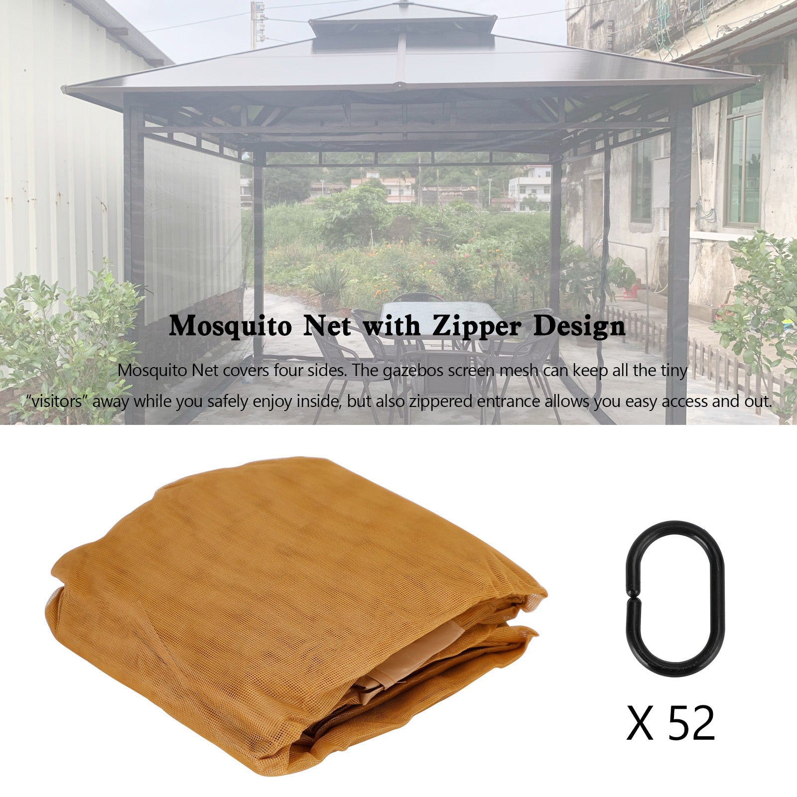 10x10 ft Gazebo Mosquito Netting Walls, 4-Panel Screen House with Zipper Door for Outdoor Patio Canopy