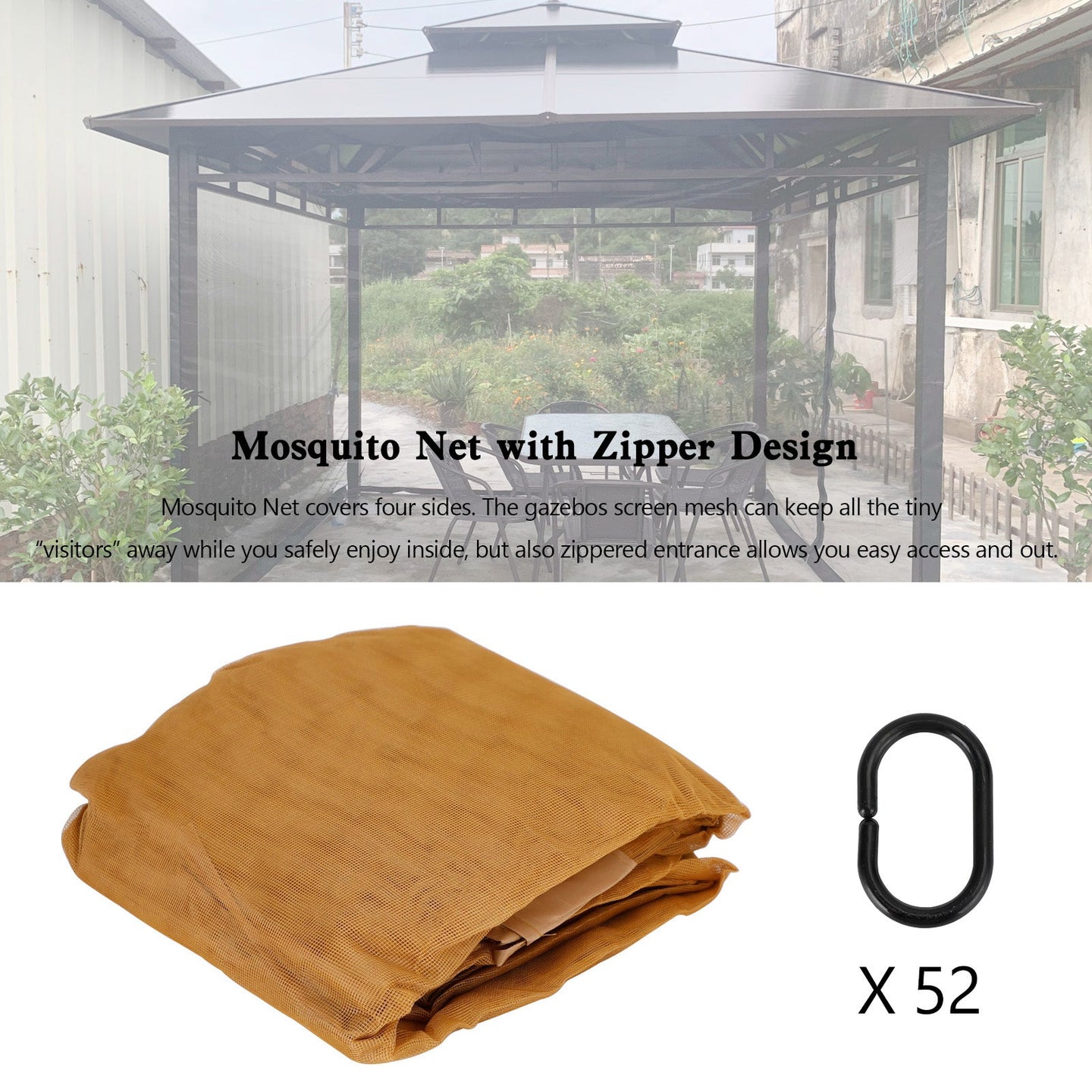 10x10 ft Gazebo Mosquito Netting Walls, 4-Panel Screen House with Zipper Door for Outdoor Patio Canopy