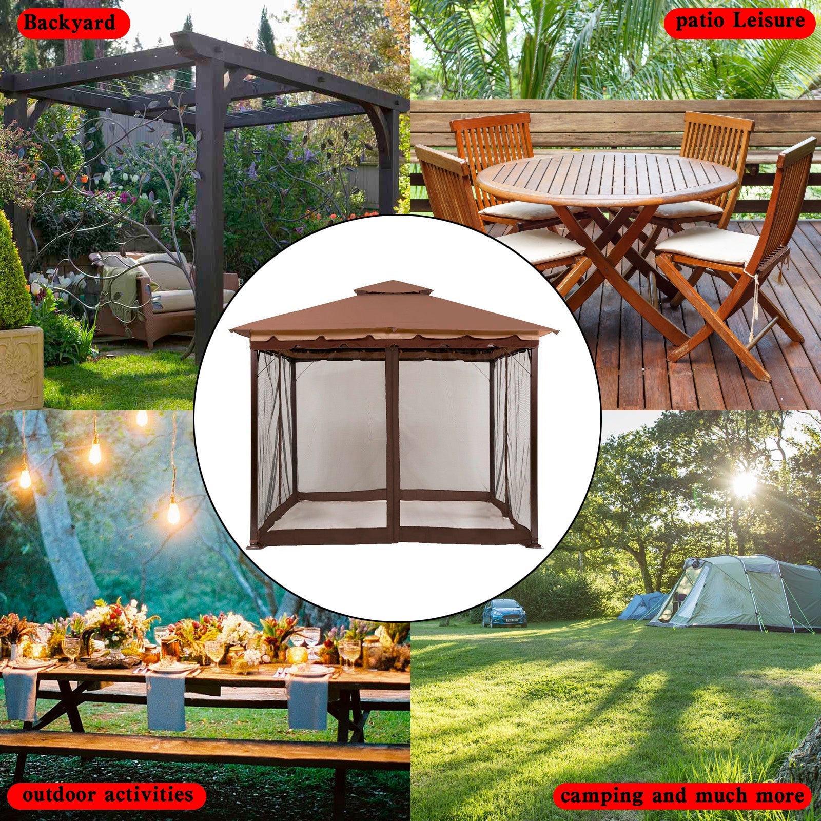 10x10 ft Gazebo Mosquito Netting Walls, 4-Panel Screen House with Zipper Door for Outdoor Patio Canopy