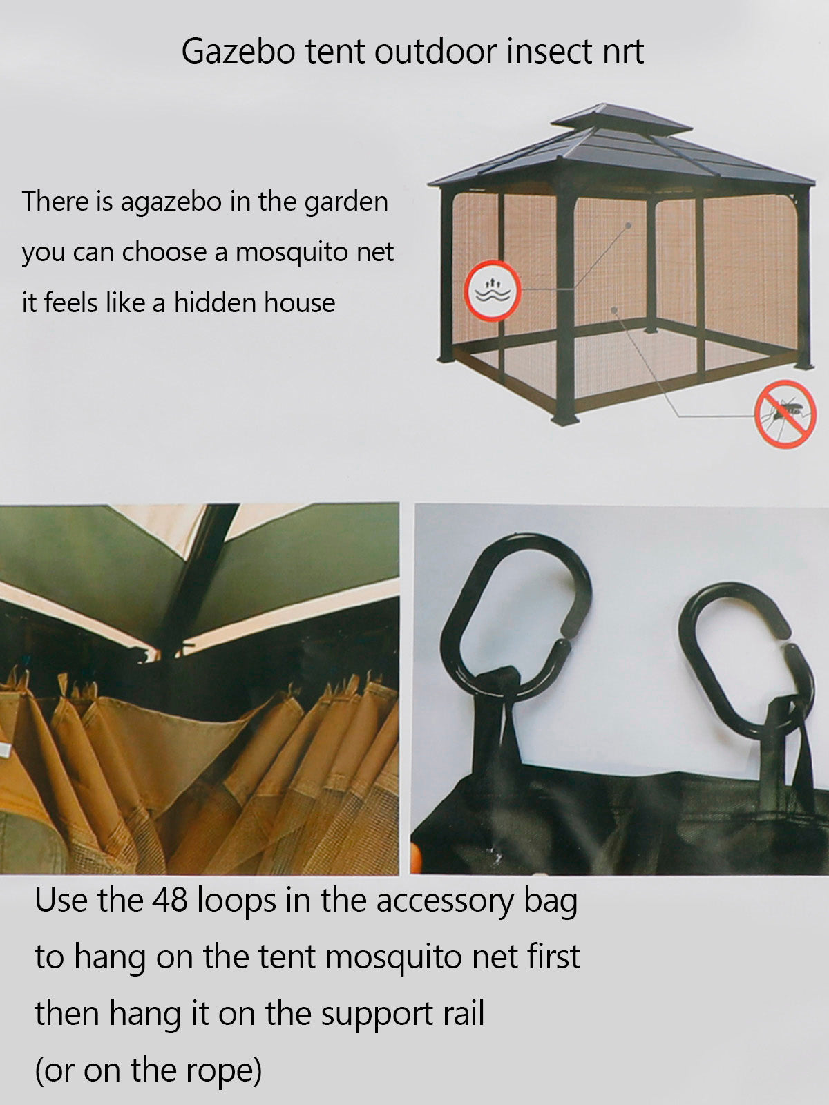 10x10 ft Gazebo Mosquito Netting Walls, 4-Panel Screen House with Zipper Door for Outdoor Patio Canopy