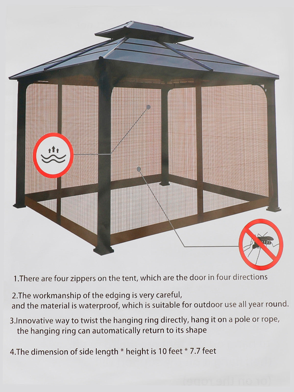10x10 ft Gazebo Mosquito Netting Walls, 4-Panel Screen House with Zipper Door for Outdoor Patio Canopy