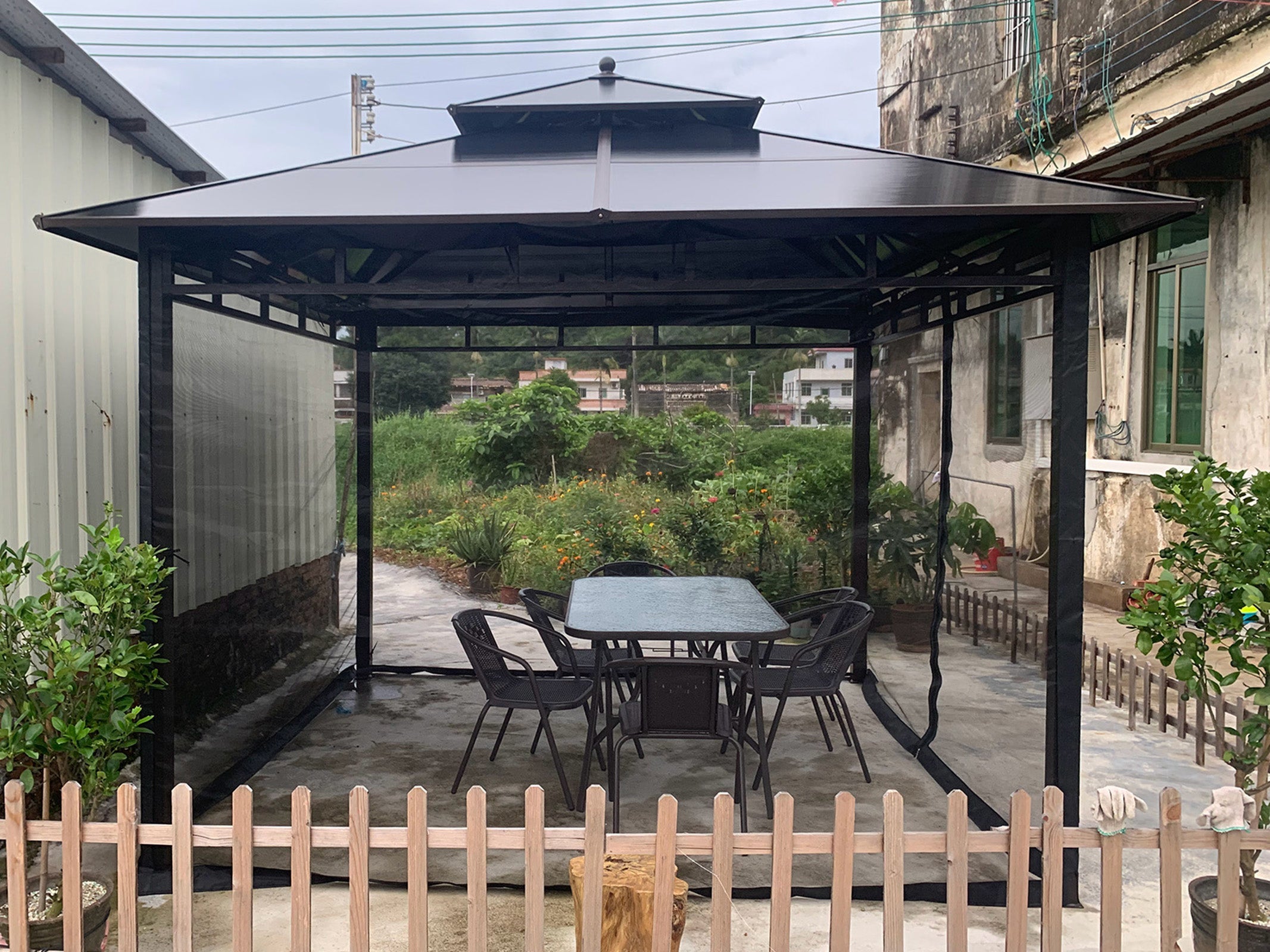 10x10 ft Gazebo Mosquito Netting Walls, 4-Panel Screen House with Zipper Door for Outdoor Patio Canopy