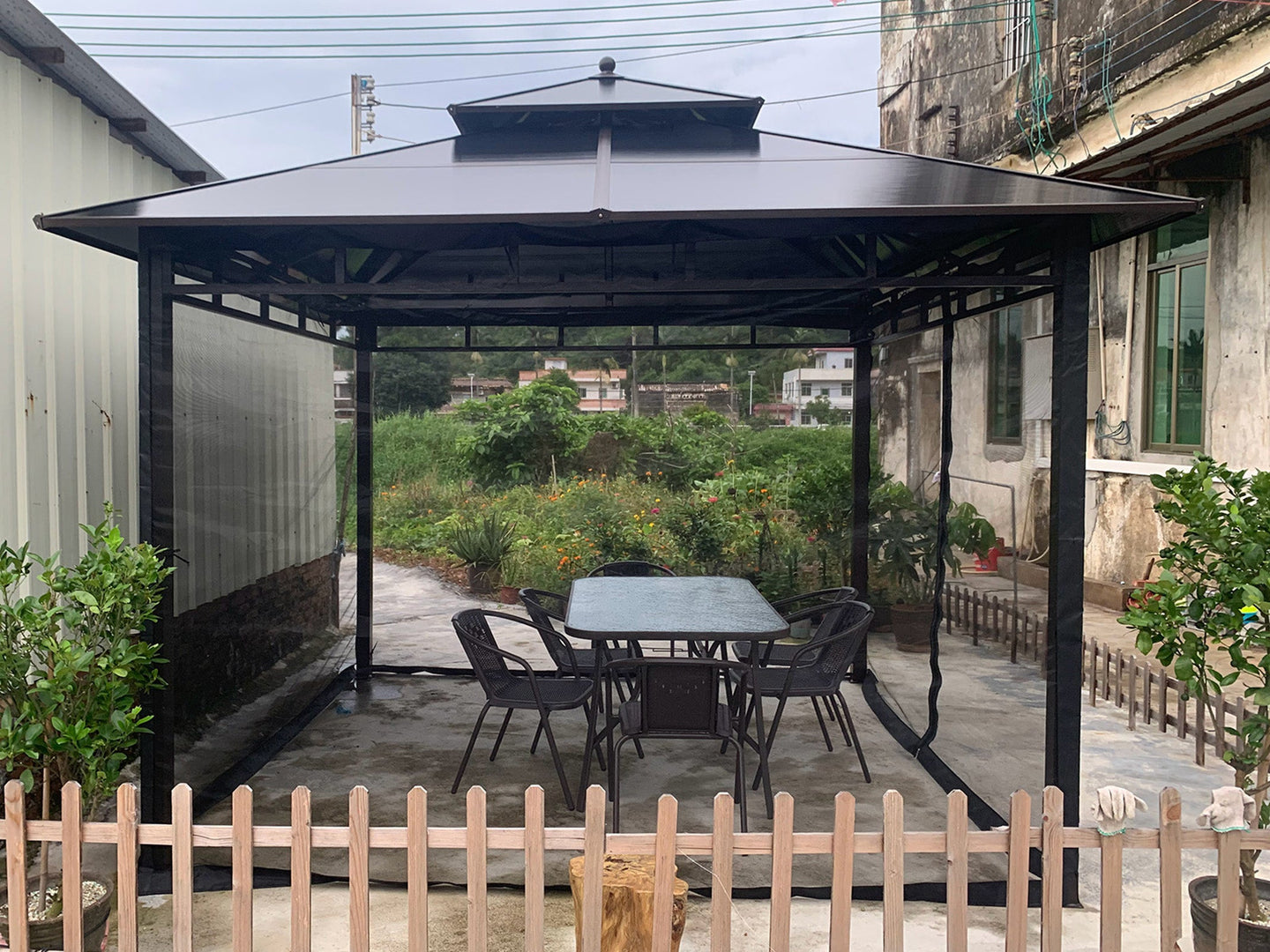 10x10 ft Gazebo Mosquito Netting Walls, 4-Panel Screen House with Zipper Door for Outdoor Patio Canopy