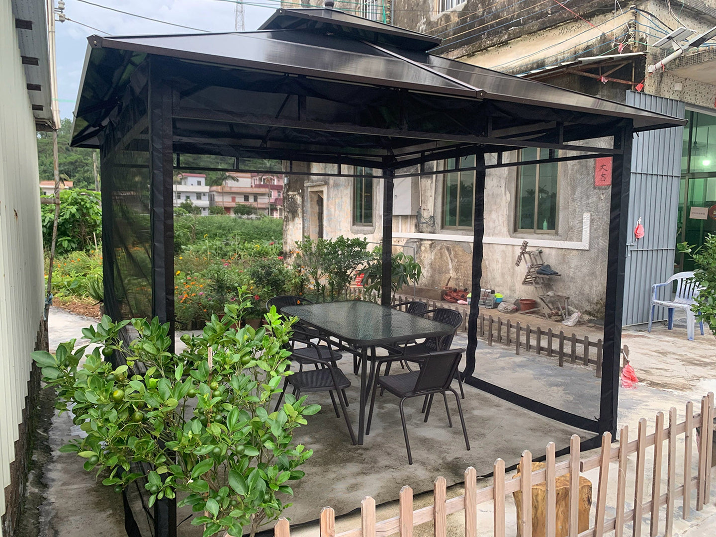 10x10 ft Gazebo Mosquito Netting Walls, 4-Panel Screen House with Zipper Door for Outdoor Patio Canopy