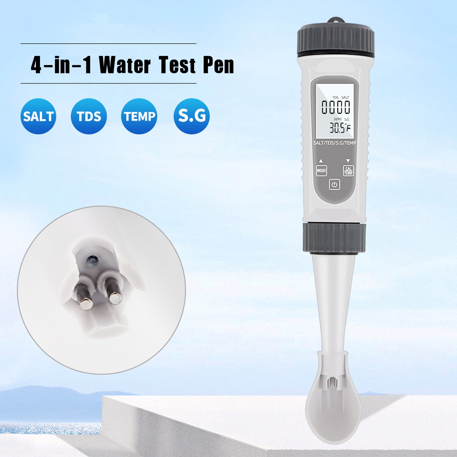 4-in-1 Digital Water Quality Tester, Measures TDS, EC, Salinity & Temperature for Pools, Aquariums & Hydroponics