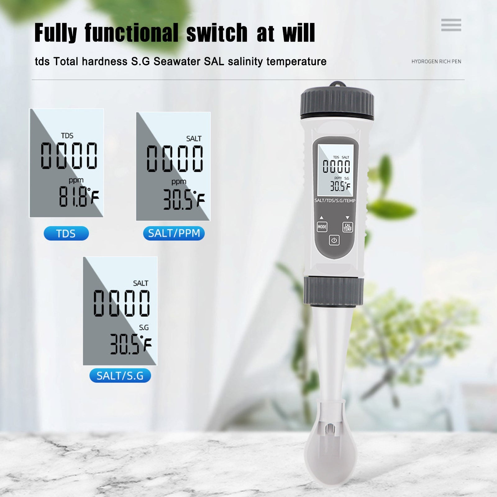 4-in-1 Digital Water Quality Tester, Measures TDS, EC, Salinity & Temperature for Pools, Aquariums & Hydroponics