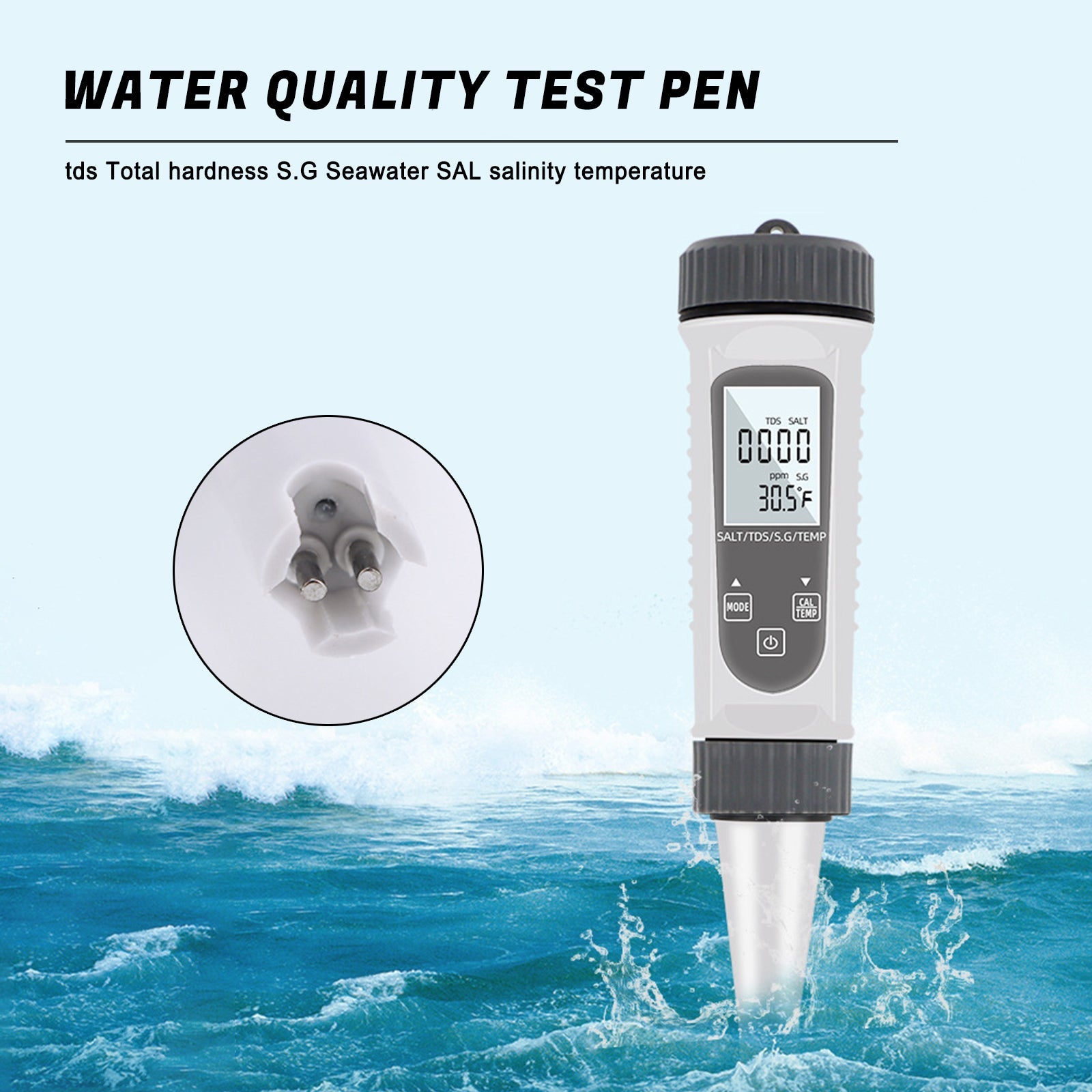 4-in-1 Digital Water Quality Tester, Measures TDS, EC, Salinity & Temperature for Pools, Aquariums & Hydroponics