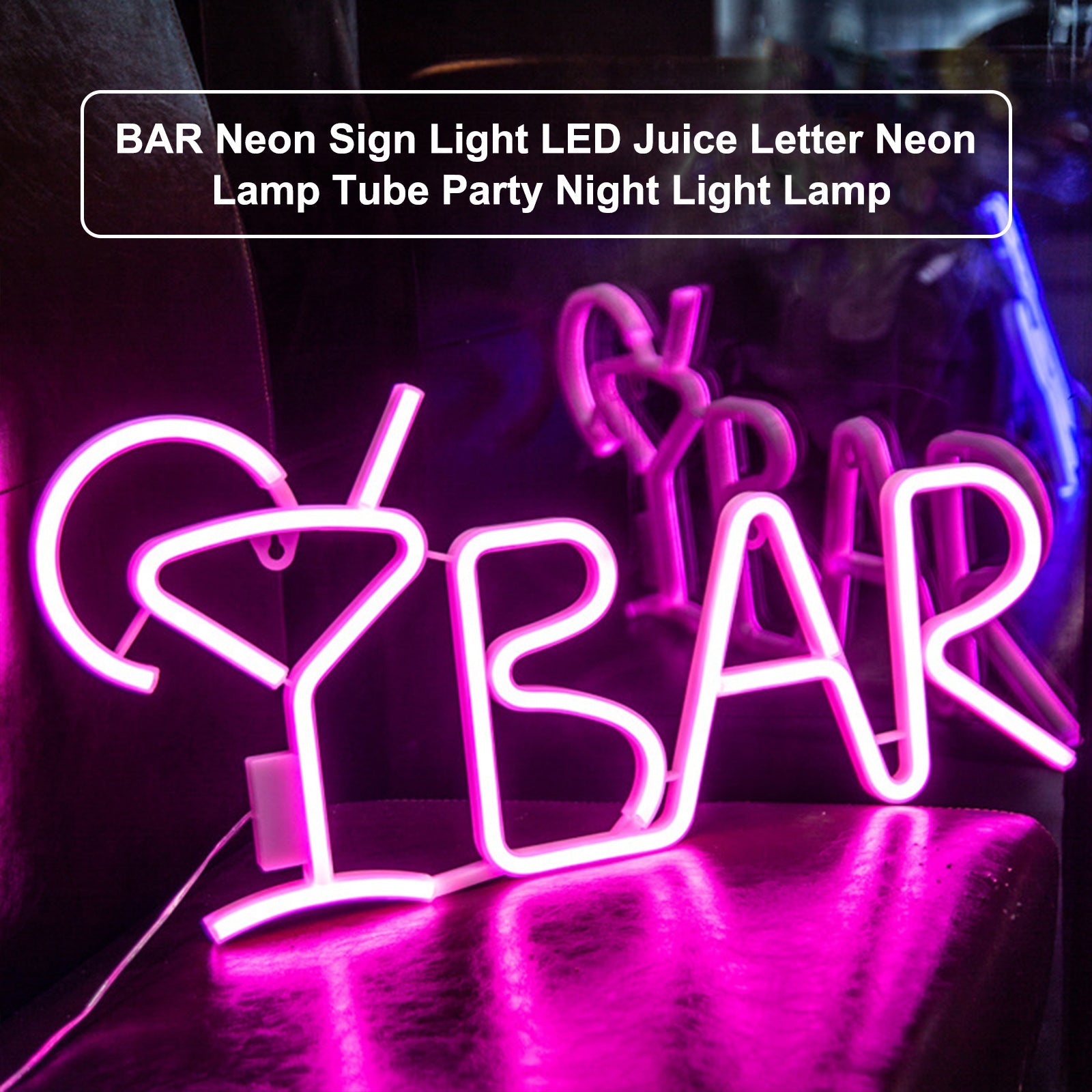 BAR Neon Sign Light LED Juice Letter Neon Lamp Tube Party Night Light Lamp, Purple