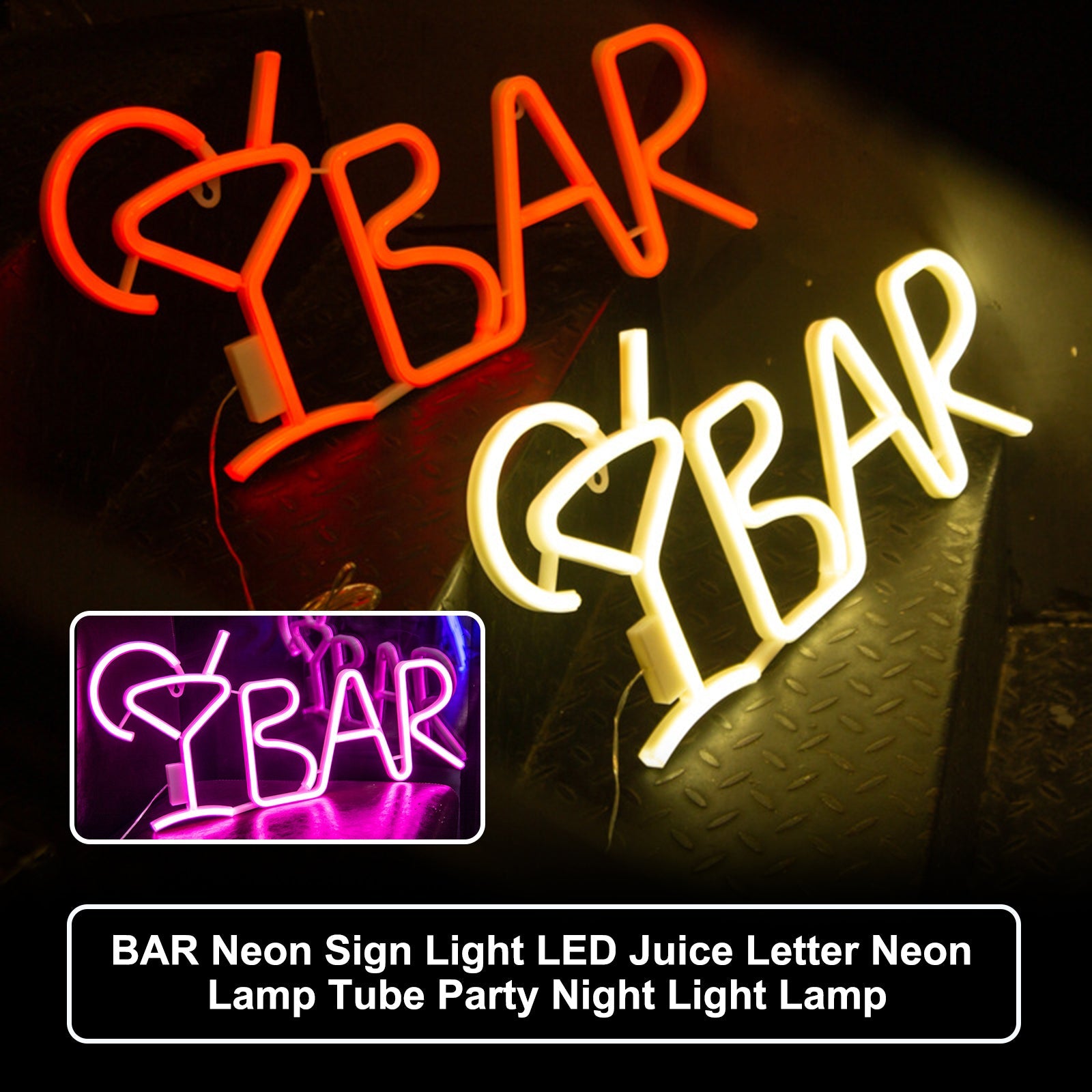 BAR Neon Sign Light LED Juice Letter Neon Lamp Tube Party Night Light Lamp, Purple