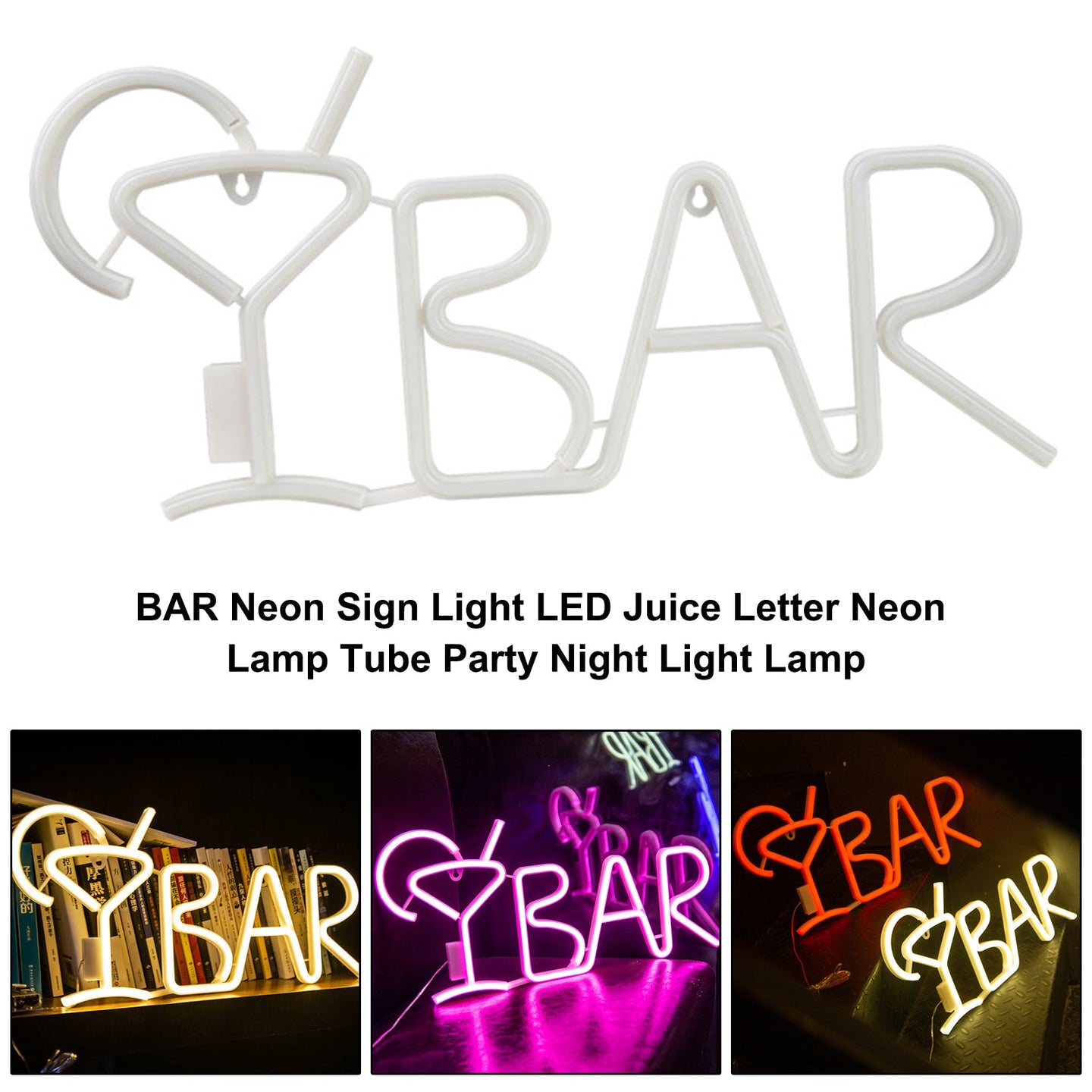 BAR Neon Sign Light LED Juice Letter Neon Lamp Tube Party Night Light Lamp, Purple