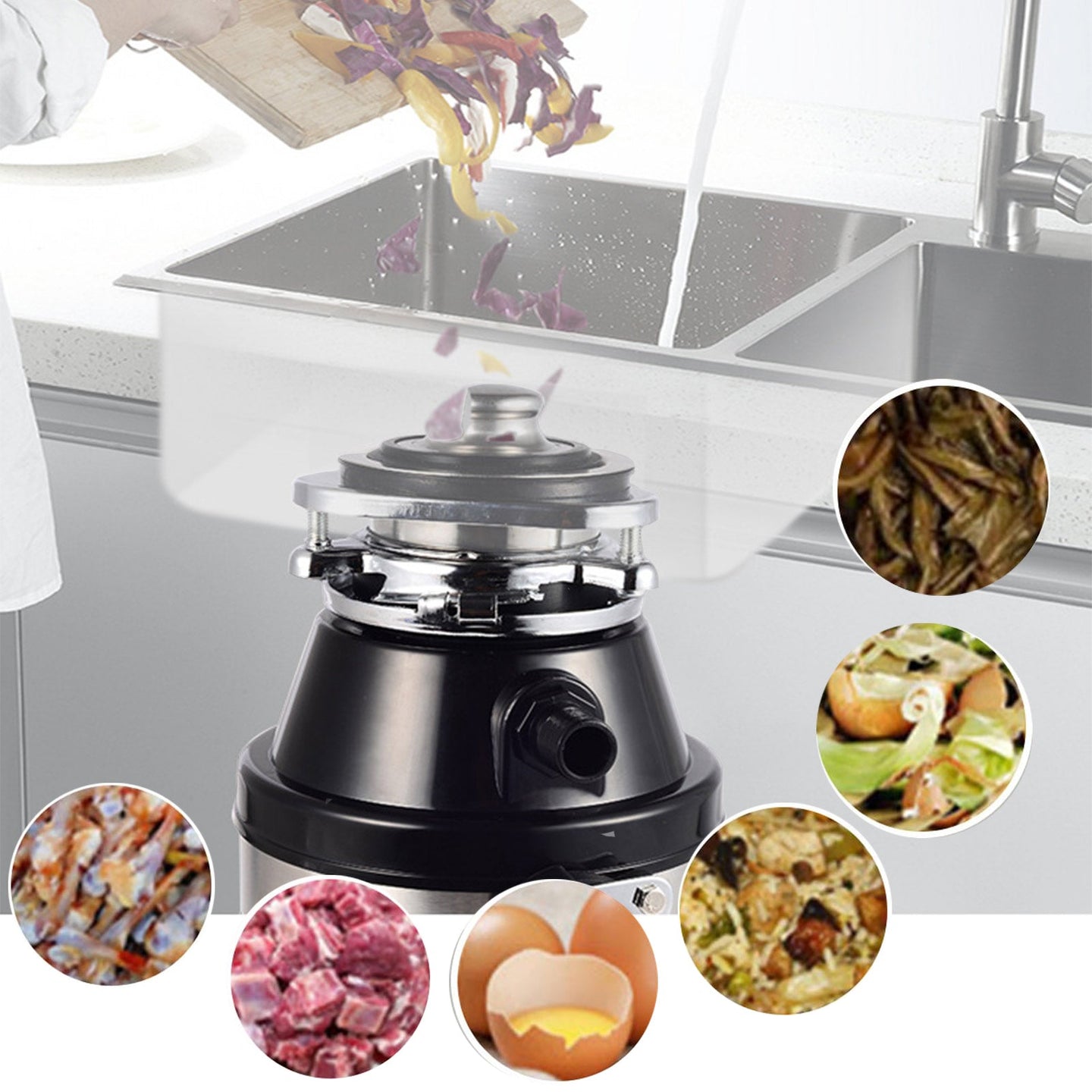 3/4 HP Continuous Feed Garbage Disposal, 2800 RPM DC Motor with Wireless Switch for Kitchen Sink Waste
