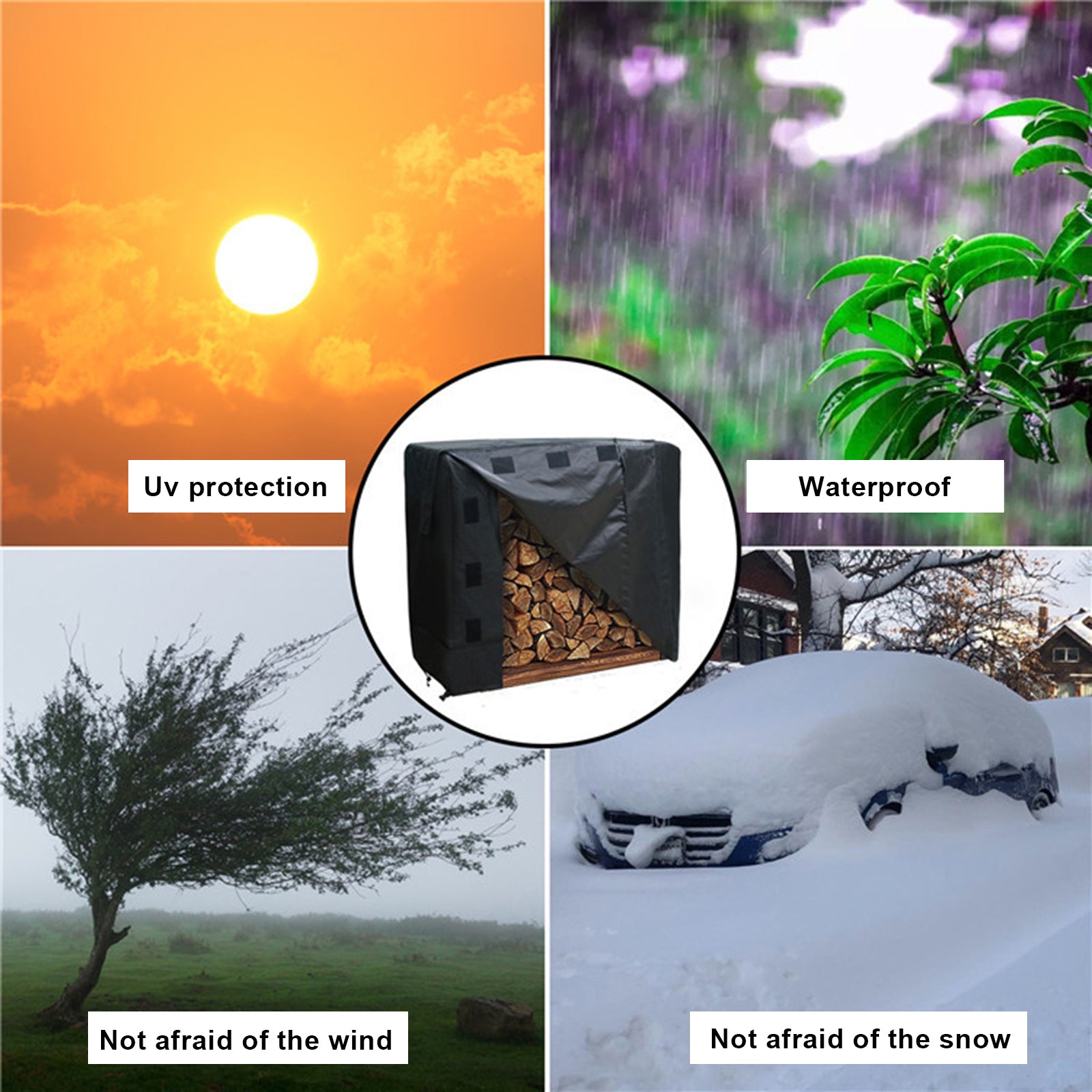 48*24*42 In. Outdoor Firewood Log Storage Rack Cover Waterproof Snow Protect