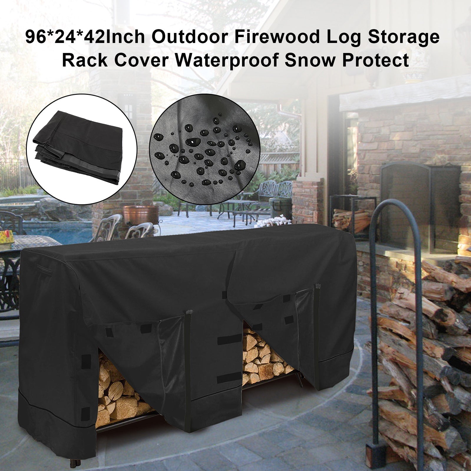 8-Foot (96") Heavy-Duty Firewood Rack Cover, 600D Oxford Waterproof & UV-Resistant with Air Vents