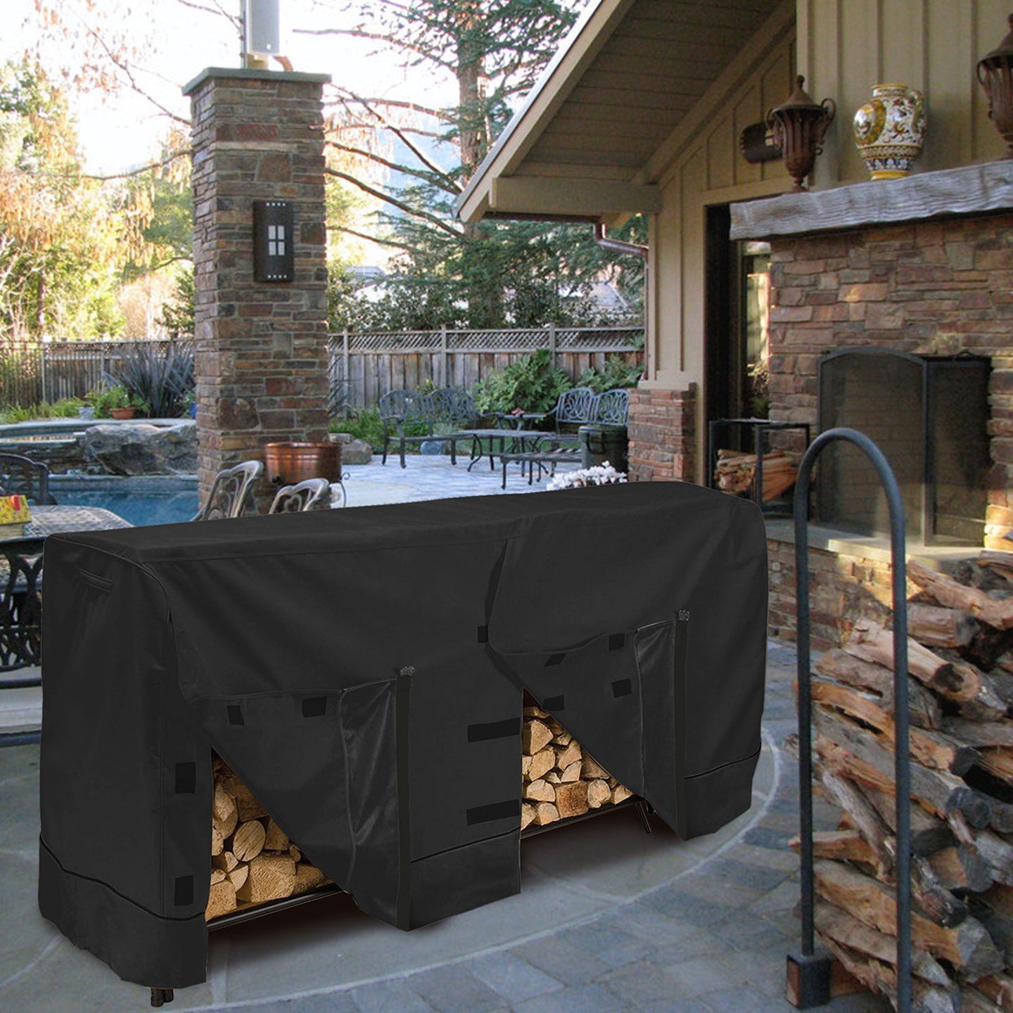 8-Foot (96") Heavy-Duty Firewood Rack Cover, 600D Oxford Waterproof & UV-Resistant with Air Vents