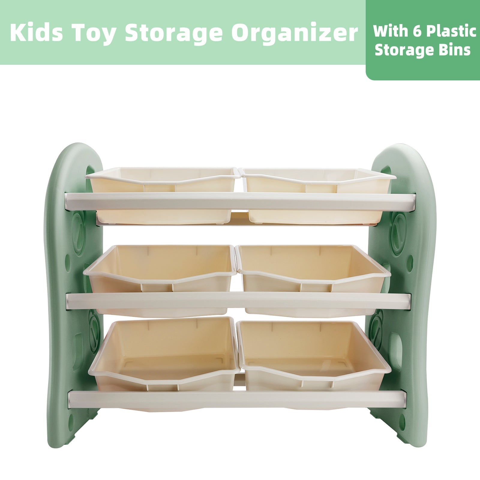 Kids Toy Storage Organizer With 6 Plastic Storage Bins Plastic Toy Rack Green
