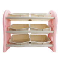 Kids Toy Storage Organizer With 6 Plastic Storage Bins Plastic Toy Rack Pink