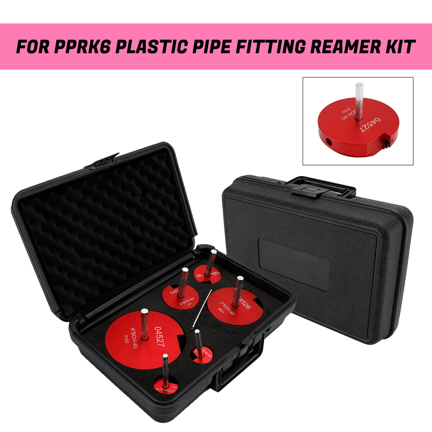 6-Piece Carbide Pipe Reamer Kit, Fitting Saver for PVC, CPVC & ABS Pipes, Fits 1/2" Drills, with Case