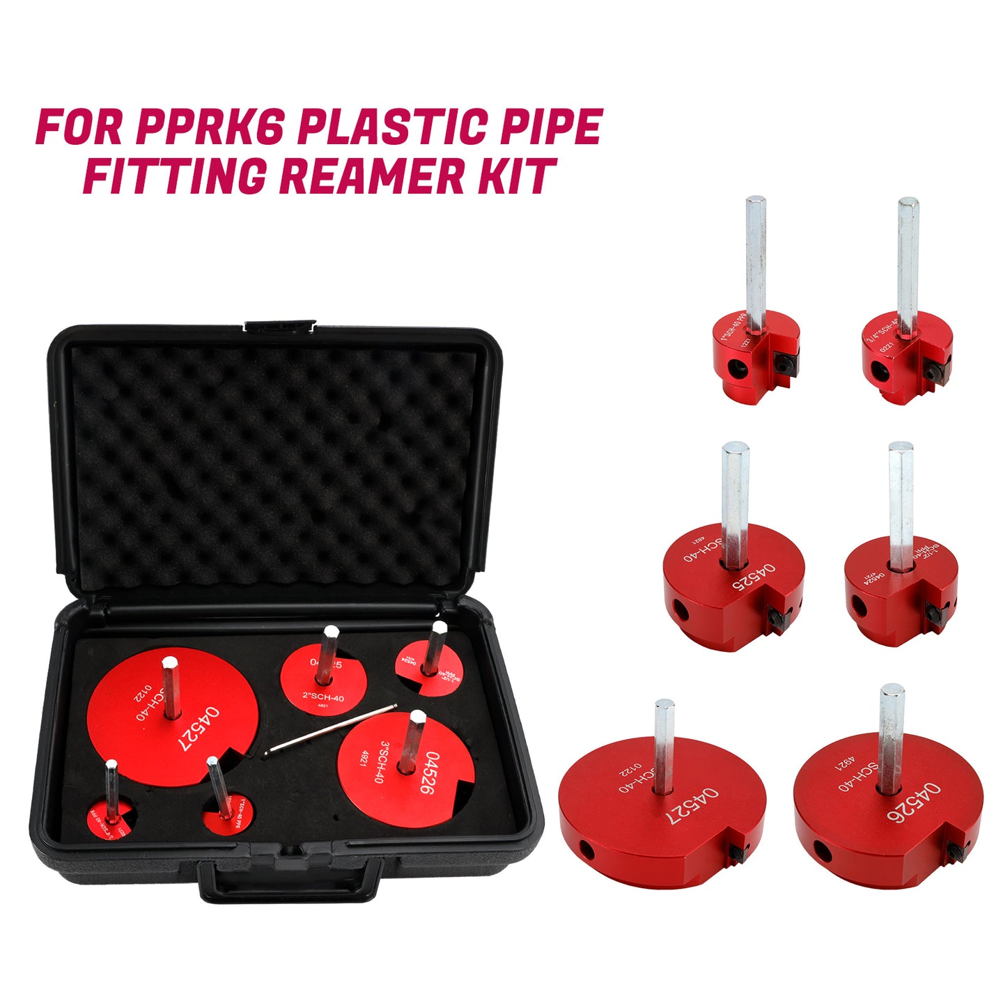 6-Piece Carbide Pipe Reamer Kit, Fitting Saver for PVC, CPVC & ABS Pipes, Fits 1/2" Drills, with Case