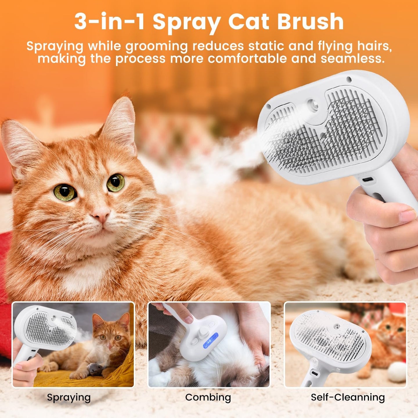 PawMist™ Self-Cleaning Pet Grooming Brush